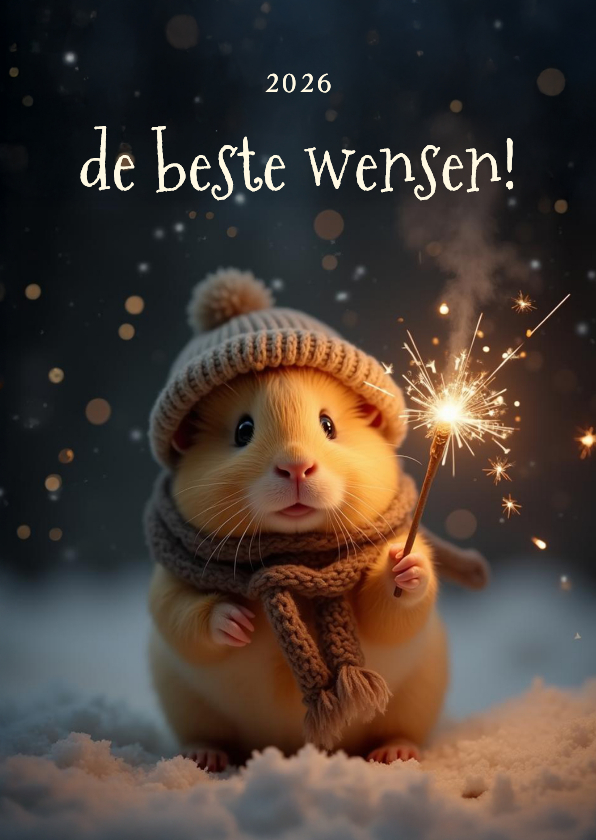 Nieuwjaarskaart met lieve cavia de beste wensen - Nieuwjaarskaarten Nieuwjaarskaarten - Nieuwjaarskaart met lieve cavia de beste wensen