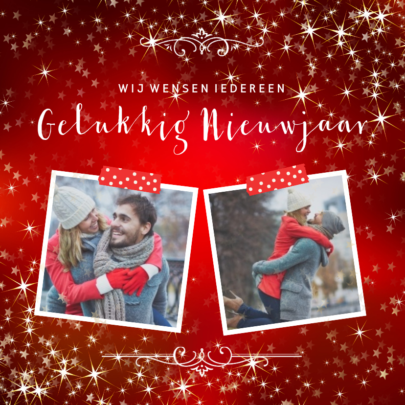 Nieuwjaarskaart met sfeervolle rode achtergrond van sterren - Nieuwjaarskaarten Nieuwjaarskaarten - Nieuwjaarskaart met sfeervolle rode achtergrond van sterren