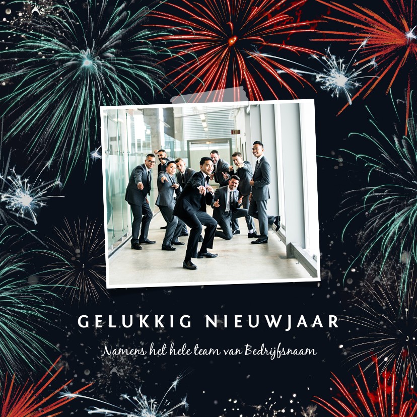 Nieuwjaarskaarten - Nieuwjaarskaart met vuurwerk en foto