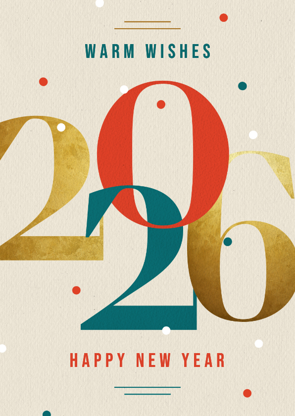 Nieuwjaarskaarten - Nieuwjaarskaart modern typografisch 2026 goud kraft