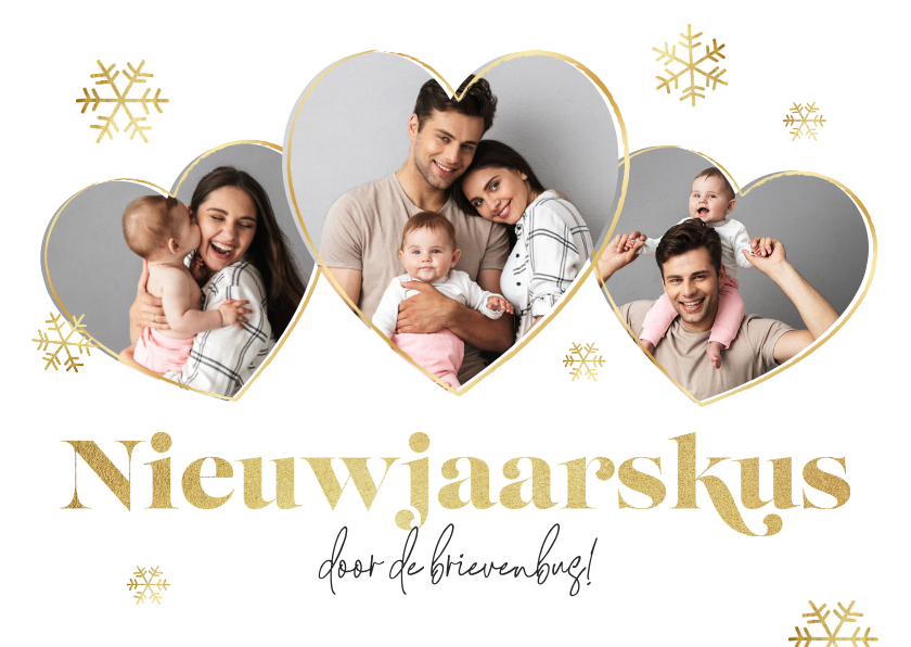 Nieuwjaarskaart nieuwjaarskus fotocollage hartjes sneeuw - Nieuwjaarskaarten Nieuwjaarskaarten - Nieuwjaarskaart nieuwjaarskus fotocollage hartjes sneeuw