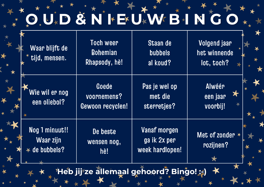 Nieuwjaarskaarten - Nieuwjaarskaart 'oud en nieuw bingo' humor