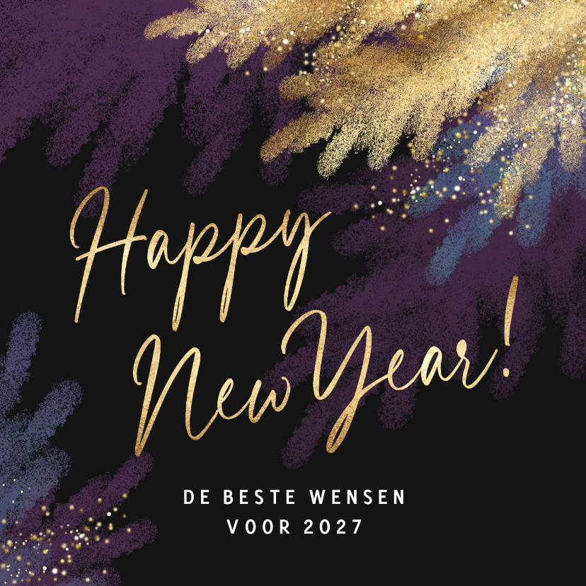 Nieuwjaarskaart paars goud dennenboom - Nieuwjaarskaarten Nieuwjaarskaarten - Nieuwjaarskaart paars goud dennenboom