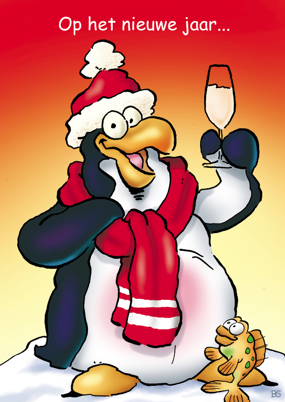 Nieuwjaarskaart Penguins Borrel - Nieuwjaarskaarten Nieuwjaarskaarten - Nieuwjaarskaart Penguins Borrel