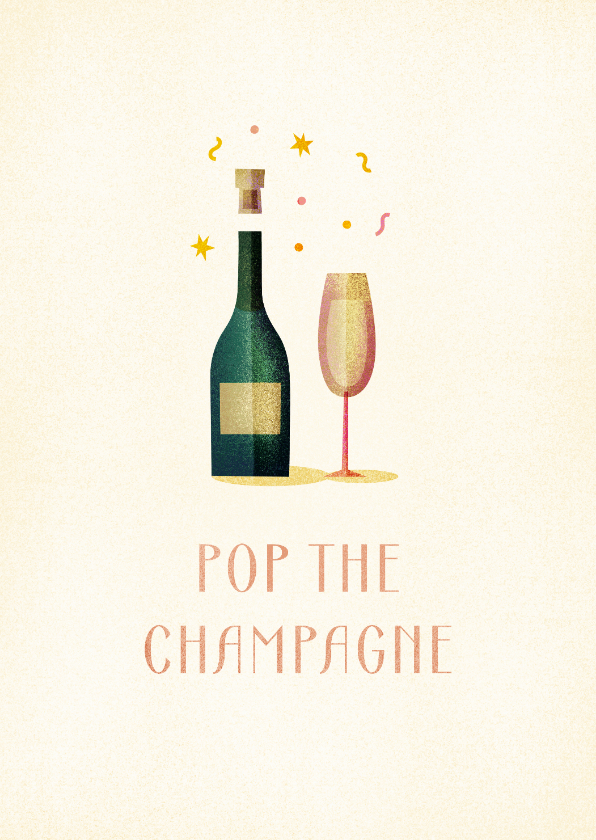 Nieuwjaarskaarten - Nieuwjaarskaart pop the champagne eenvoudig