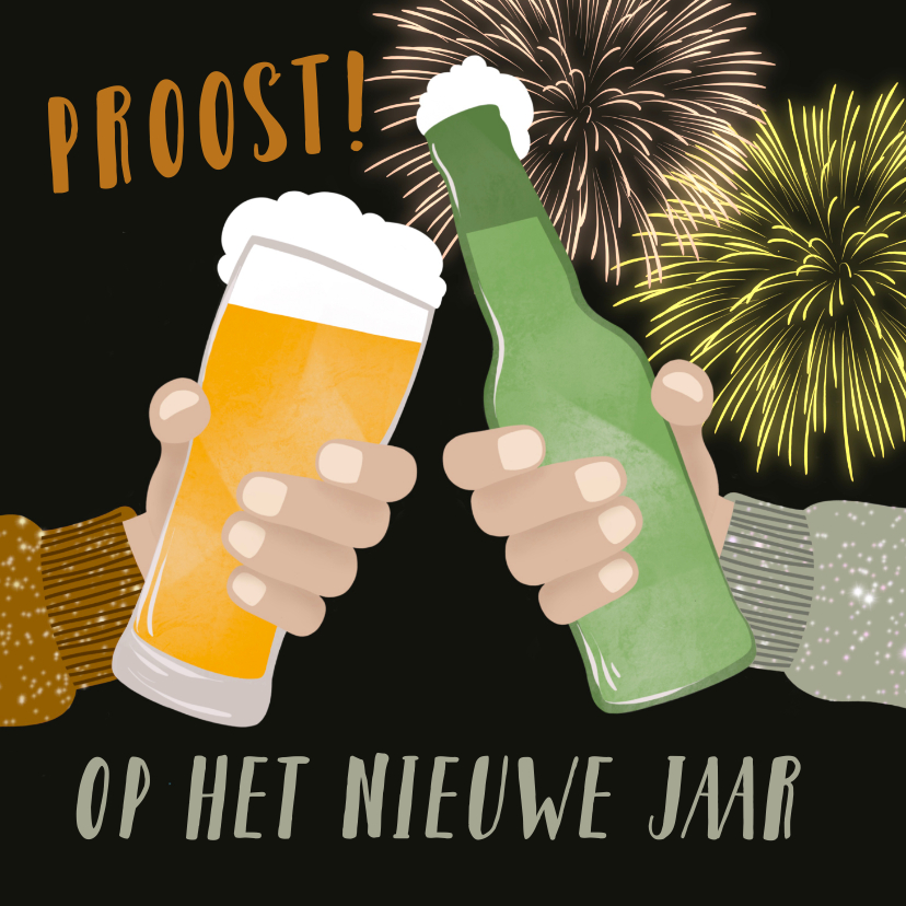 Nieuwjaarskaarten - Nieuwjaarskaart - Proosten met een biertje