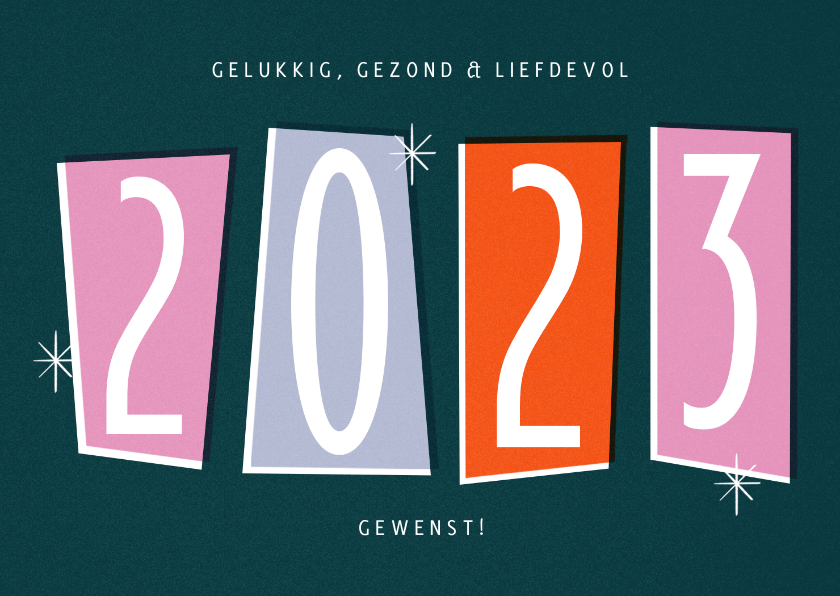 Nieuwjaarskaarten - Nieuwjaarskaart retro 2023 groot jaartal 