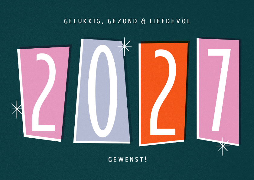 Nieuwjaarskaart retro 2027 groot jaartal - Nieuwjaarskaarten Nieuwjaarskaarten - Nieuwjaarskaart retro 2027 groot jaartal