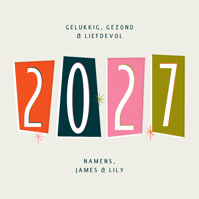 Nieuwjaarskaart retro groot jaartal 2027 - Nieuwjaarskaarten Nieuwjaarskaarten - Nieuwjaarskaart retro groot jaartal 2027