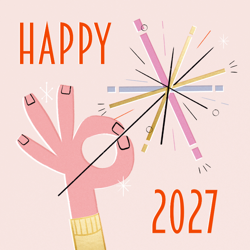 Nieuwjaarskaarten - Nieuwjaarskaart retro vuurwerk happy 2027