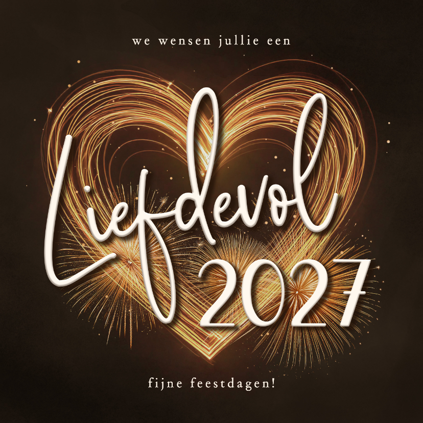 Nieuwjaarskaart sprankelend hart liefdevol 2027 vuurwerk - Nieuwjaarskaarten Nieuwjaarskaarten - Nieuwjaarskaart sprankelend hart liefdevol 2027 vuurwerk