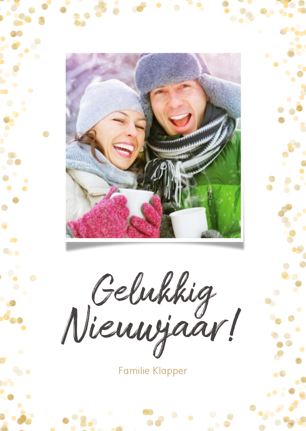 Nieuwjaarskaart staand gouden confetti - BK - Nieuwjaarskaarten Nieuwjaarskaarten - Nieuwjaarskaart staand gouden confetti - BK