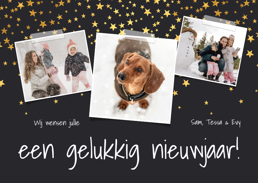 Nieuwjaarskaart sterren confetti fotocollage - Nieuwjaarskaarten Nieuwjaarskaarten - Nieuwjaarskaart sterren confetti fotocollage
