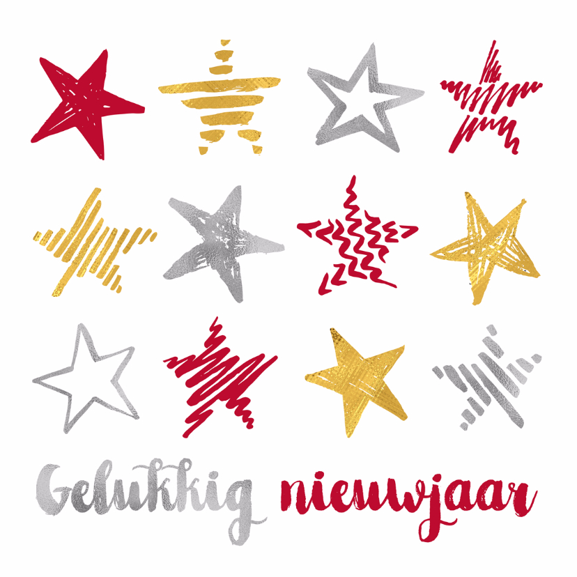 Nieuwjaarskaarten - Nieuwjaarskaart sterren op rij