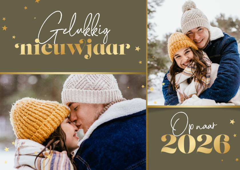 Nieuwjaarskaarten - Nieuwjaarskaart sterretjes goud foto's 2026