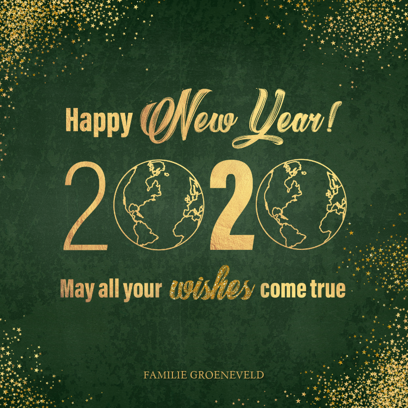 Nieuwjaarskaart stijlvol donkergroen en goud wereldbol 2020 - Nieuwjaarskaarten Nieuwjaarskaarten - Nieuwjaarskaart stijlvol donkergroen en goud wereldbol 2020