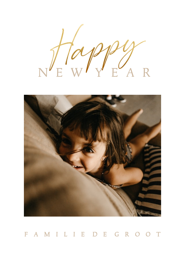 Nieuwjaarskaarten - Nieuwjaarskaart stijlvol met foto en gouden tekst