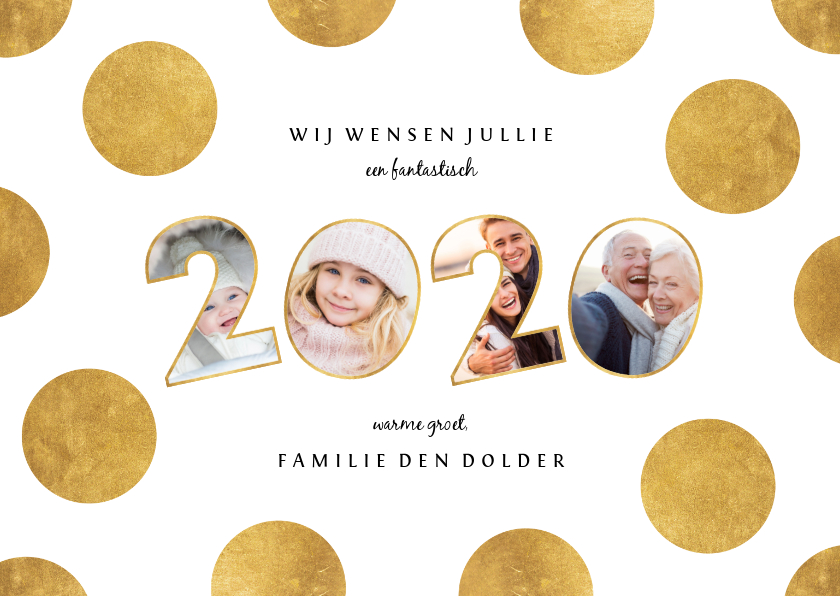 Nieuwjaarskaart stippen met speelse 2020 fotocollage - Nieuwjaarskaarten Nieuwjaarskaarten - Nieuwjaarskaart stippen met speelse 2020 fotocollage