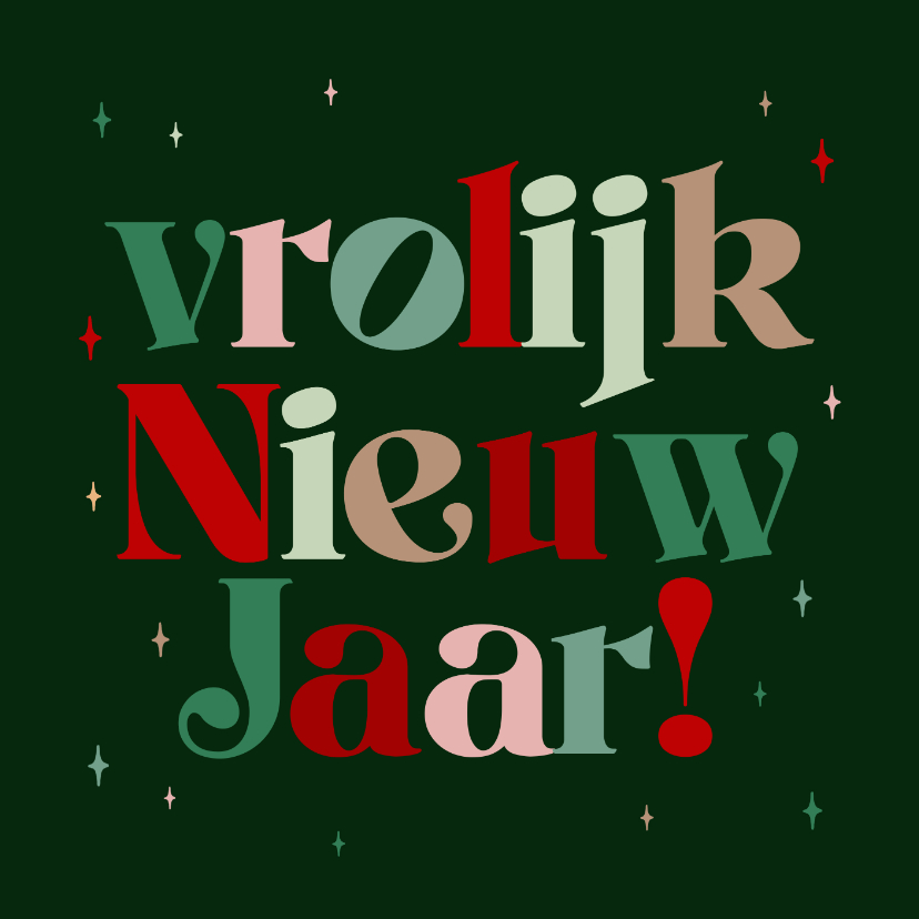 Nieuwjaarskaarten - Nieuwjaarskaart typografie kleurrijk vrolijk nieuw jaar