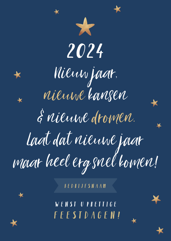 Nieuwjaarskaart typografisch kerstboom sterren - Nieuwjaarskaarten Nieuwjaarskaarten - Nieuwjaarskaart typografisch kerstboom sterren