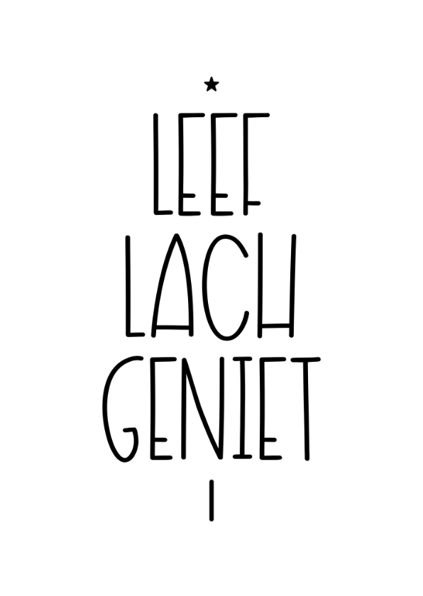 Nieuwjaarskaart typografisch leef lach geniet ster zwart wit - Nieuwjaarskaarten Nieuwjaarskaarten - Nieuwjaarskaart typografisch leef lach geniet ster zwart wit