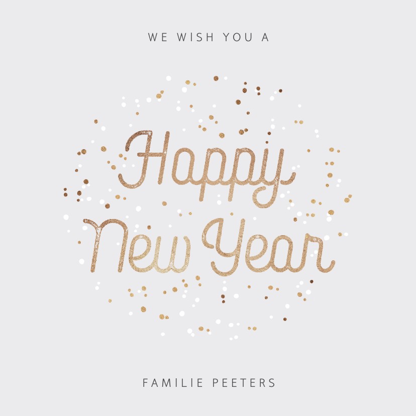 Nieuwjaarskaarten - Nieuwjaarskaart typografisch met goudlook confetti