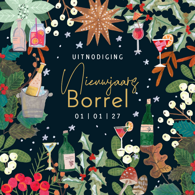 Nieuwjaarskaart uitnodiging illustraties nieuwjaarsborrel - Nieuwjaarskaarten Nieuwjaarskaarten - Nieuwjaarskaart uitnodiging illustraties nieuwjaarsborrel