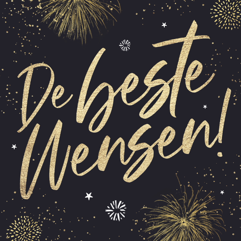 Nieuwjaarskaarten - Nieuwjaarskaart vuurwerk de beste wensen goud sterren
