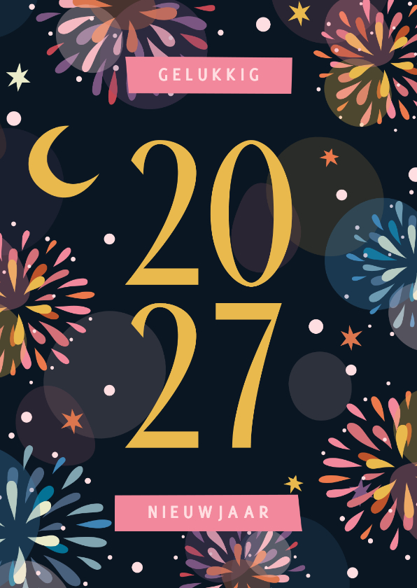 Nieuwjaarskaarten - Nieuwjaarskaart vuurwerk kleurrijk 2027