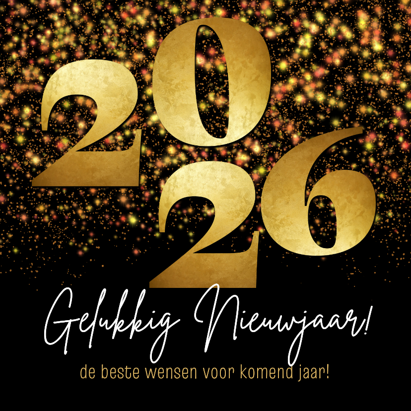 Nieuwjaarskaarten - Nieuwjaarskaart zakelijk 2026 goud sterren sparkle