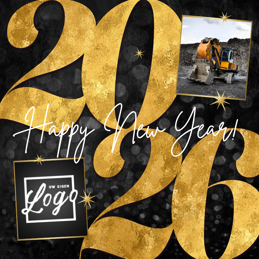 Nieuwjaarskaarten - Nieuwjaarskaart zakelijk 2026 sterren goud happy new year
