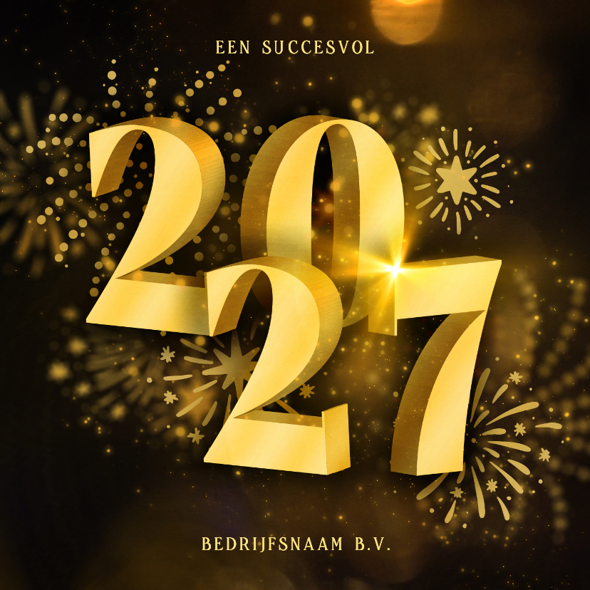 Nieuwjaarskaarten - Nieuwjaarskaart zakelijk 2027 3D met vuurwerk