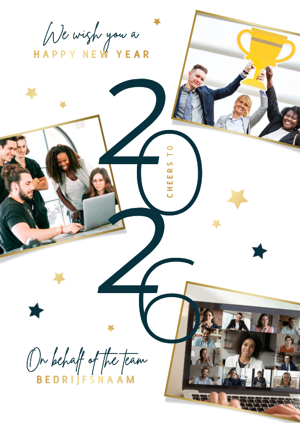 Nieuwjaarskaart zakelijk 2027 sterren fotocollage goud - Nieuwjaarskaarten Nieuwjaarskaarten - Nieuwjaarskaart zakelijk 2027 sterren fotocollage goud