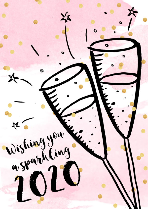 Nieuwjaarskaart zakelijk aquarel, confetti en champagne - Nieuwjaarskaarten Nieuwjaarskaarten - Nieuwjaarskaart zakelijk aquarel, confetti en champagne
