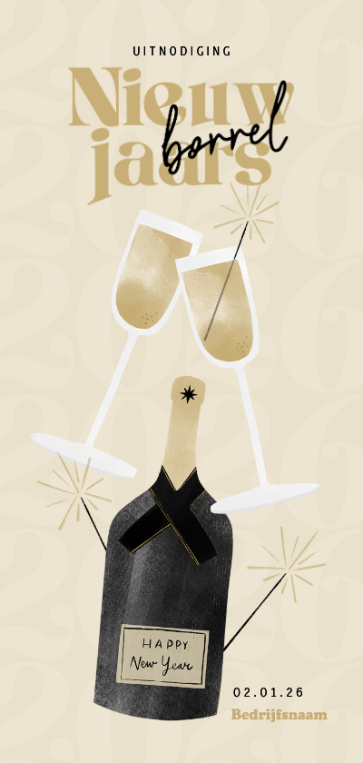 Nieuwjaarskaart zakelijk borrel champagne glazen - Nieuwjaarskaarten Nieuwjaarskaarten - Nieuwjaarskaart zakelijk borrel champagne glazen