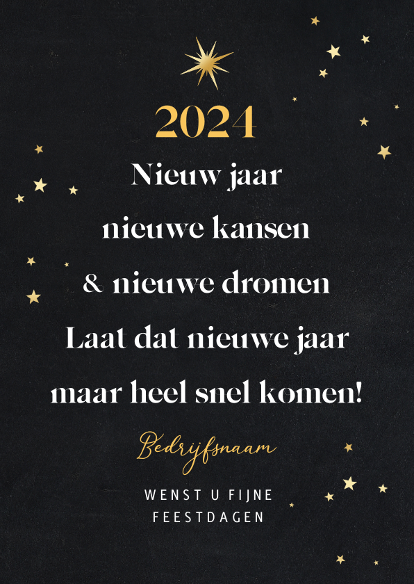 Nieuwjaarskaart zakelijk kerstboom sterren goud Kaartje2go