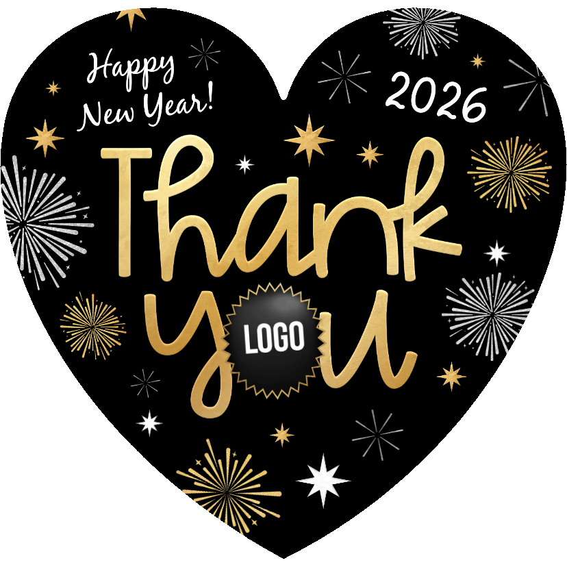 Nieuwjaarskaarten - Nieuwjaarskaart zakelijk thank you hartvorm sterren vuurwerk