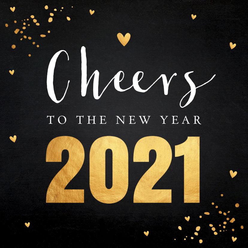 Nieuwjaarskaart zwart goudlook confetti typografie - Nieuwjaarskaarten Nieuwjaarskaarten - Nieuwjaarskaart zwart goudlook confetti typografie