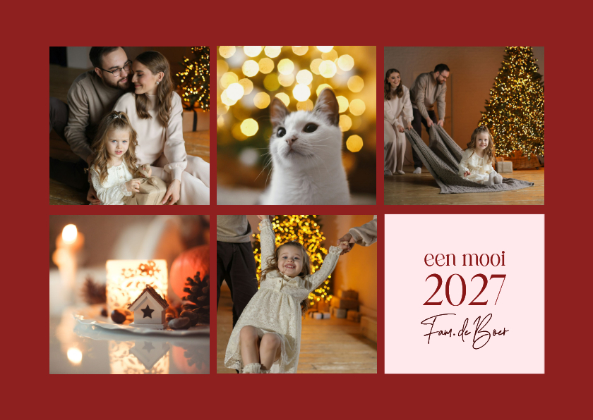 Nieuwjaarskaarten rood met trendy fotogrid - Nieuwjaarskaarten Nieuwjaarskaarten - Nieuwjaarskaarten rood met trendy fotogrid