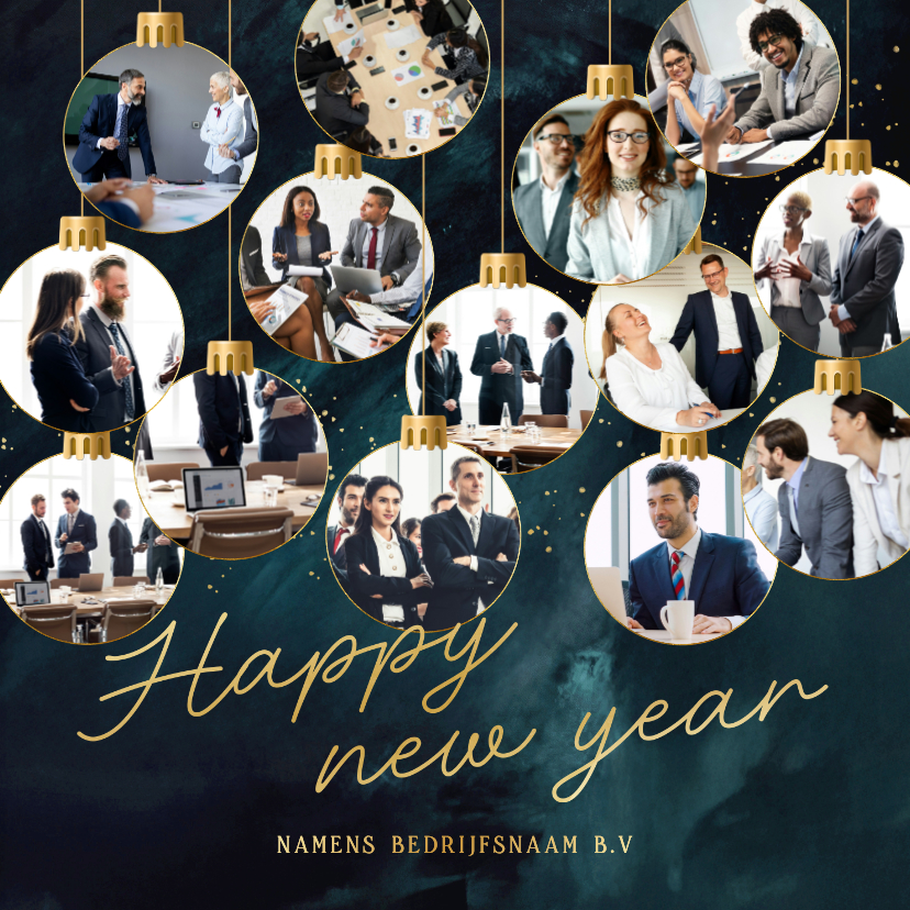 Nieuwjaarskaarten - Nieuwjaarskaartje fotocollage kerstbal happy new year
