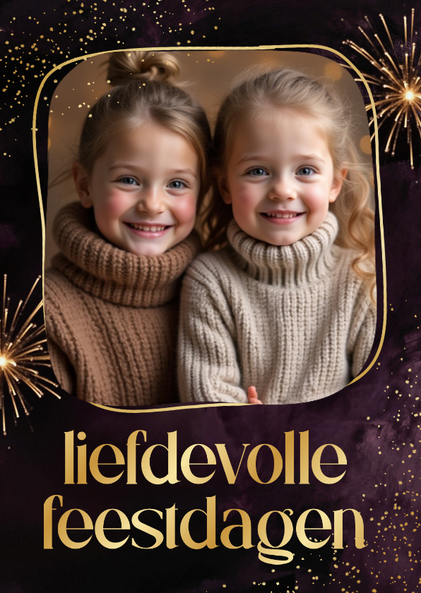 Nieuwjaarskaartje liefdevolle feestdagen goud paars vuurwerk - Nieuwjaarskaarten Nieuwjaarskaarten - Nieuwjaarskaartje liefdevolle feestdagen goud paars vuurwerk
