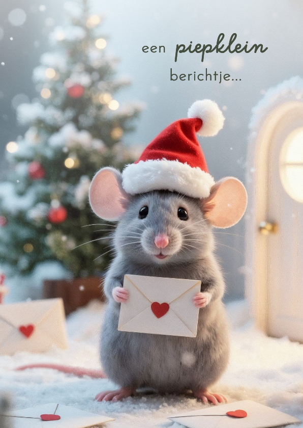 Nieuwjaarskaartje schattig muisje piepklein berichtje - Nieuwjaarskaarten Nieuwjaarskaarten - Nieuwjaarskaartje schattig muisje piepklein berichtje