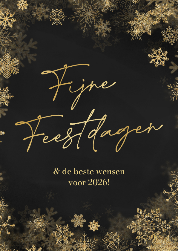 Nieuwjaarskaarten - Nieuwjaarskaartje sneeuwvlokken goud fijne feestdagen 