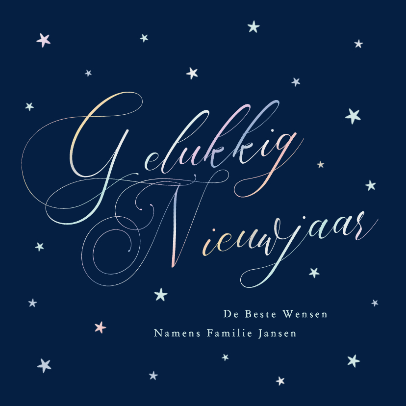 Nieuwjaarskaarten - Nieuwjaarskaartje vintage typografie en sterren holografisch