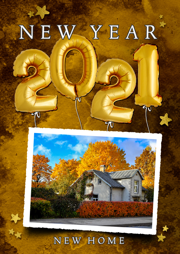 Nieuwjaarverhuiskaart 2021 ballon goud op watercolor print - Nieuwjaarskaarten Nieuwjaarskaarten - Nieuwjaarverhuiskaart 2021 ballon goud op watercolor print