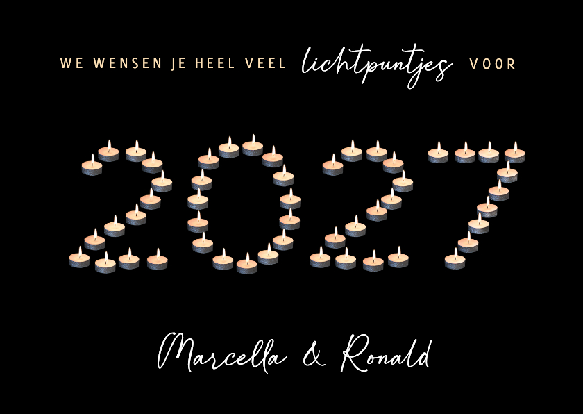 Originele nieuwjaarskaart jaartal 2027 van waxinelichtjes - Nieuwjaarskaarten Nieuwjaarskaarten - Originele nieuwjaarskaart jaartal 2027 van waxinelichtjes