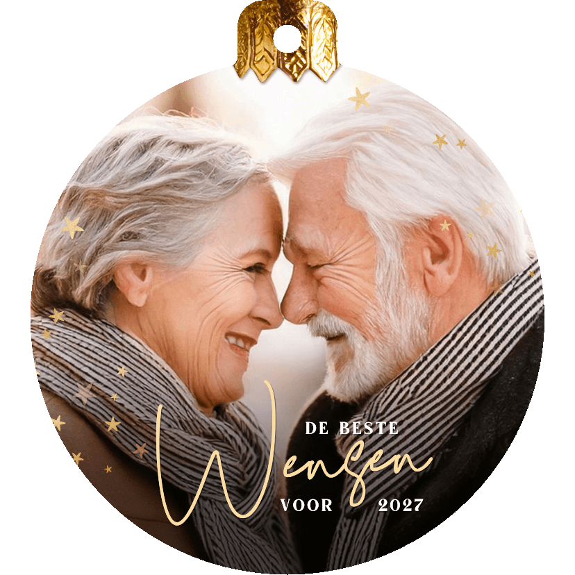 Originele nieuwjaarskaart met eigen foto in kerstbal vorm - Nieuwjaarskaarten Nieuwjaarskaarten - Originele nieuwjaarskaart met eigen foto in kerstbal vorm