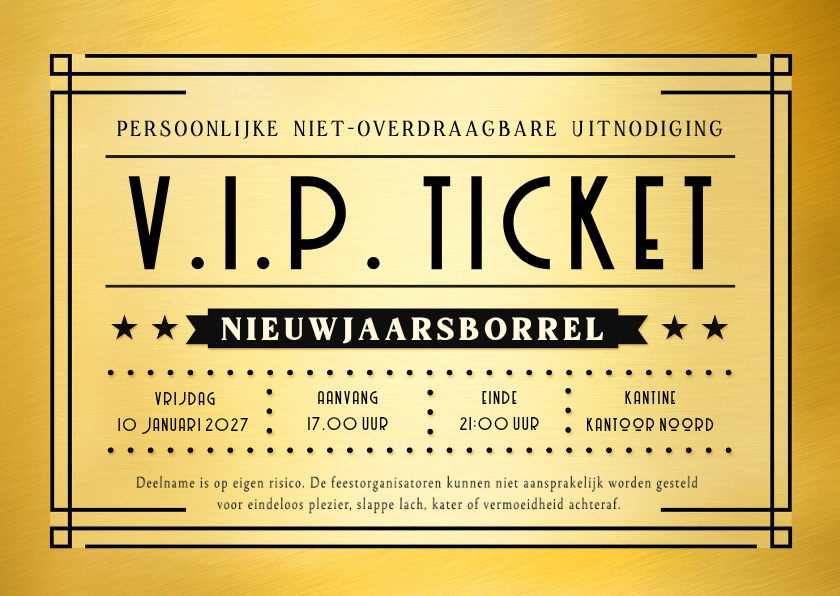 Originele V.I.P. ticket uitnodigingkaart nieuwjaarsborrel - Nieuwjaarskaarten Nieuwjaarskaarten - Originele V.I.P. ticket uitnodigingkaart nieuwjaarsborrel