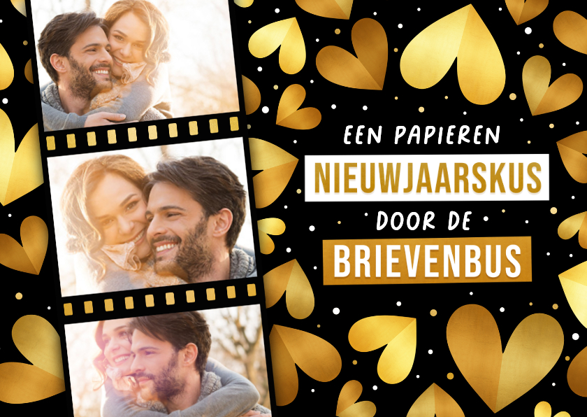 Papieren nieuwjaarskus door de brievenbus kaart - Nieuwjaarskaarten Nieuwjaarskaarten - Papieren nieuwjaarskus door de brievenbus kaart