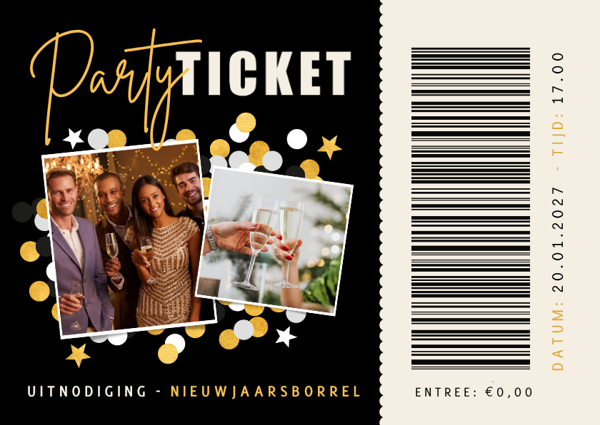 Party ticket uitnodiging nieuwjaarsborrel entreebewijs - Nieuwjaarskaarten Nieuwjaarskaarten - Party ticket uitnodiging nieuwjaarsborrel entreebewijs